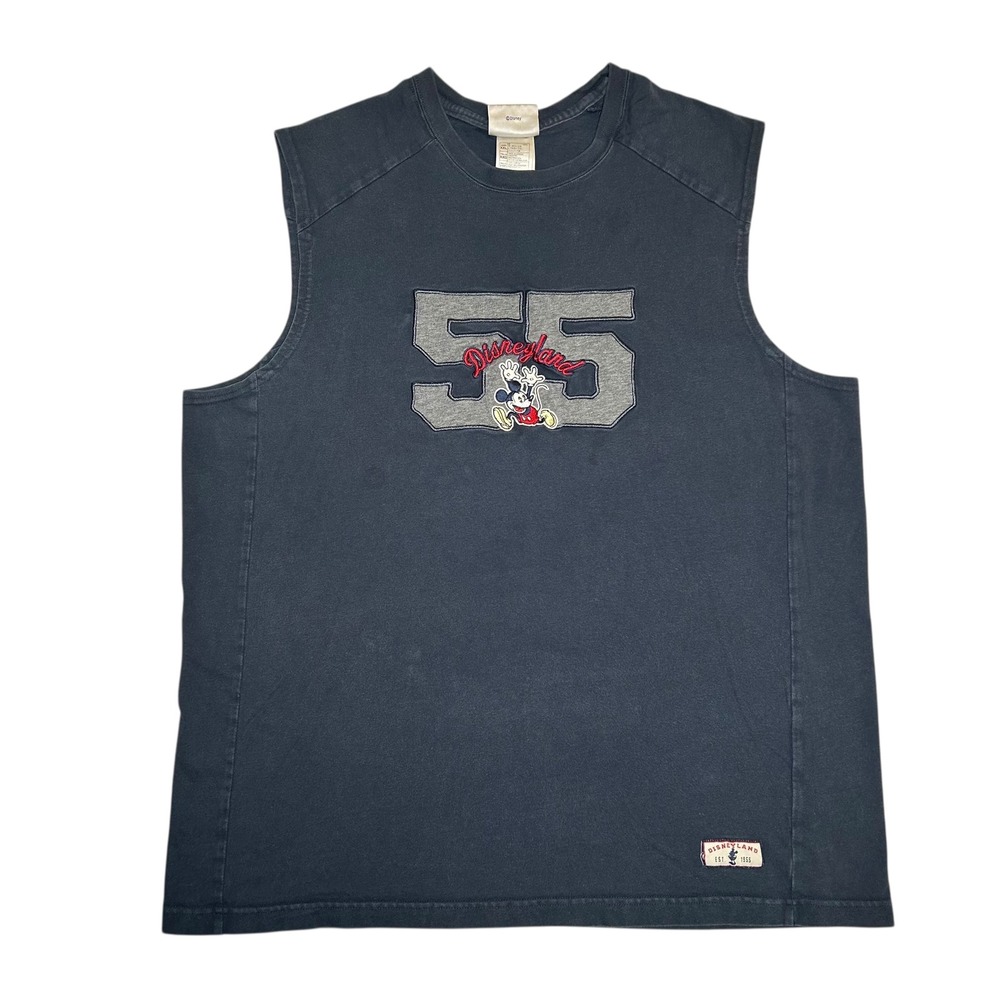 Disneyland 55 Mickey Mouse Graphic Sleeveless T‎ Shirt Mens XXL Navy Blue Cotton